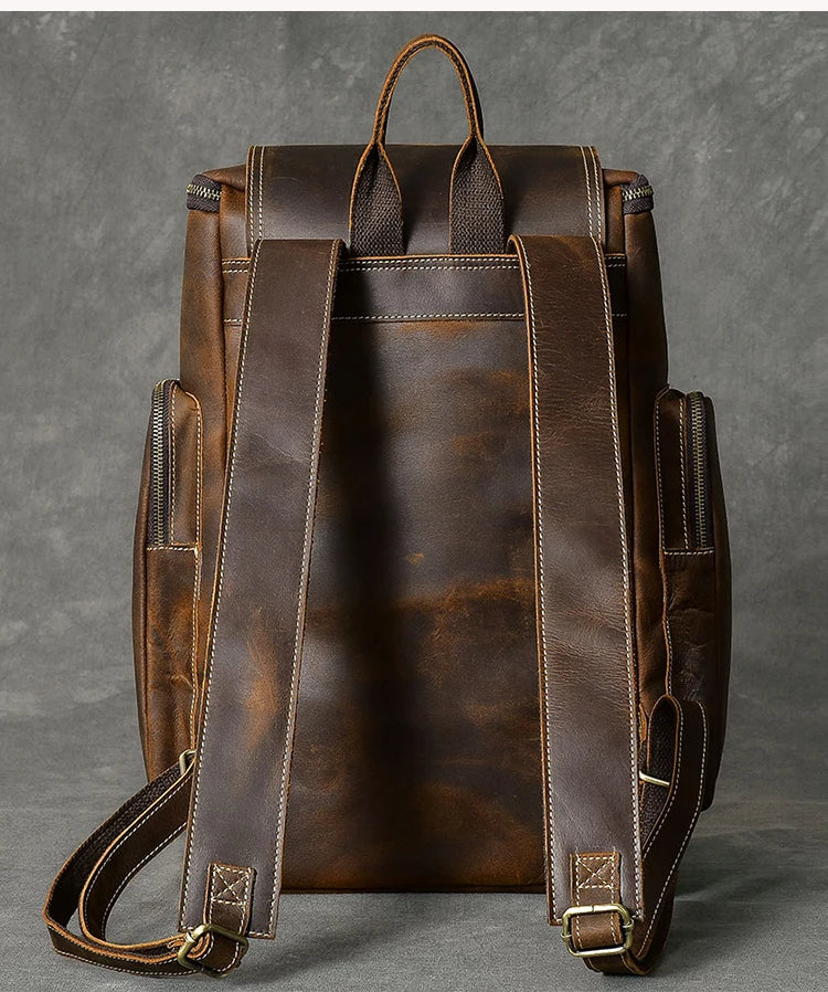 Retro Crazy Horse Leather Men's Backpack male computer bag Large Capacity 15.6 inch laptop bags genuine leather Travel Backpacks