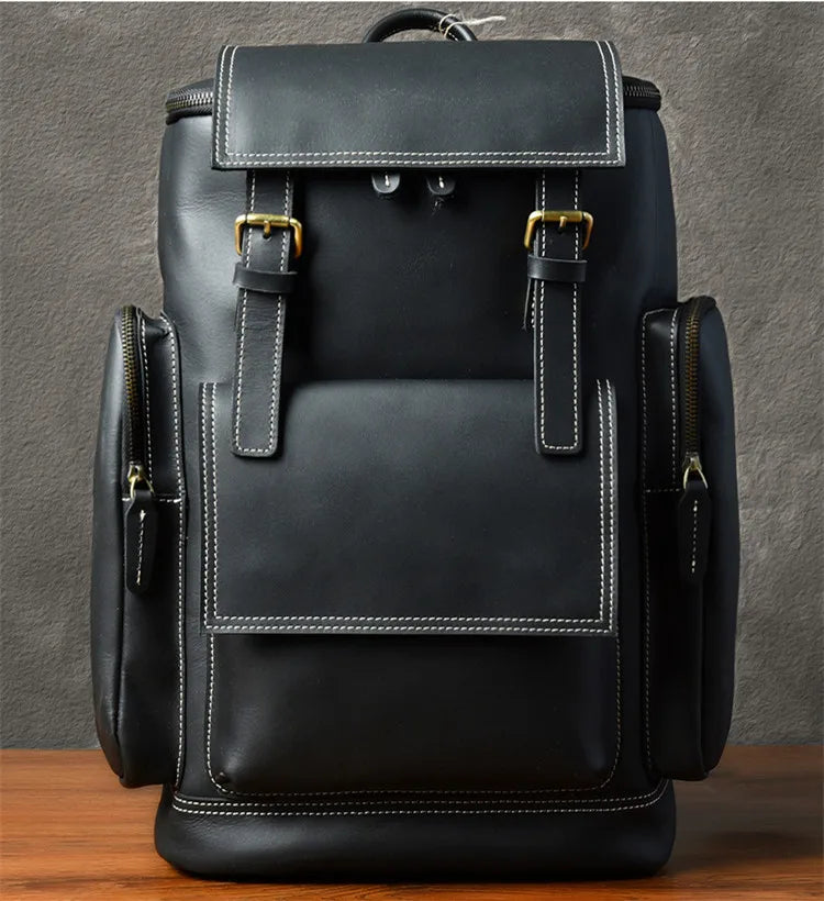 Retro Crazy Horse Leather Men's Backpack male computer bag Large Capacity 15.6 inch laptop bags genuine leather Travel Backpacks