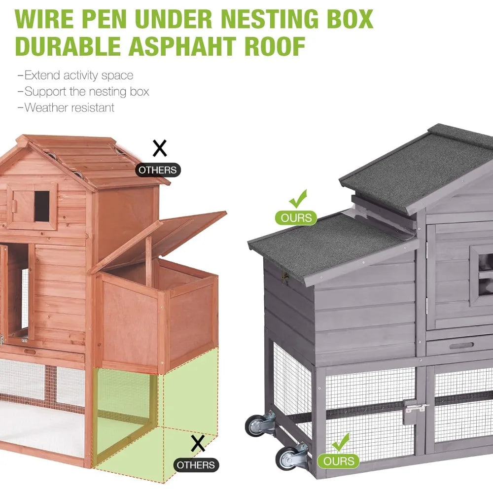 Mobile Chicken Coop with Wheels Expandable Chicken Tractor Outdoor Hen House for 2-4 Chickens 67.3" L
