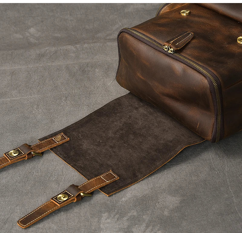 Retro Crazy Horse Leather Men's Backpack male computer bag Large Capacity 15.6 inch laptop bags genuine leather Travel Backpacks