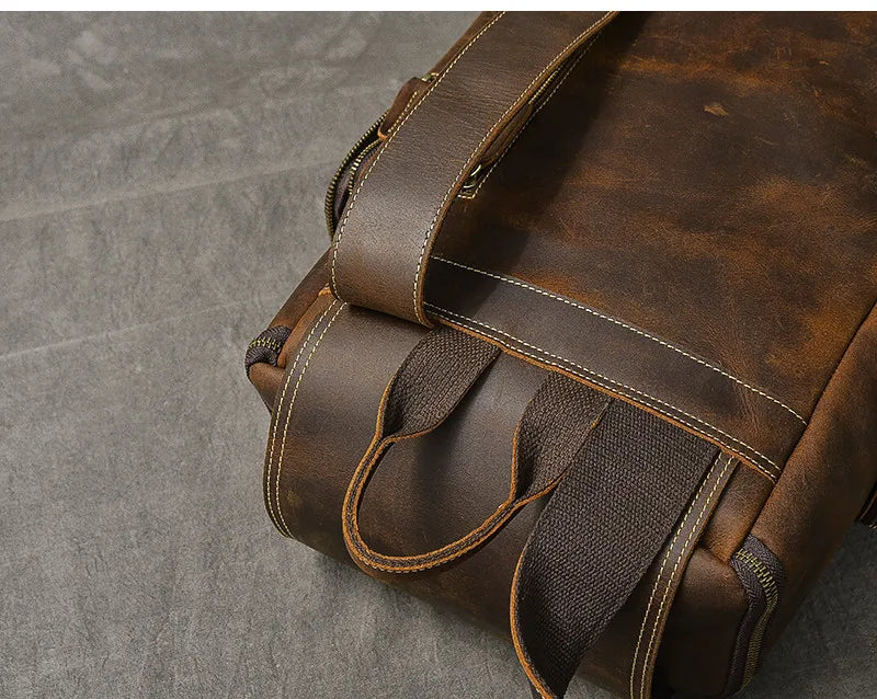 Retro Crazy Horse Leather Men's Backpack male computer bag Large Capacity 15.6 inch laptop bags genuine leather Travel Backpacks