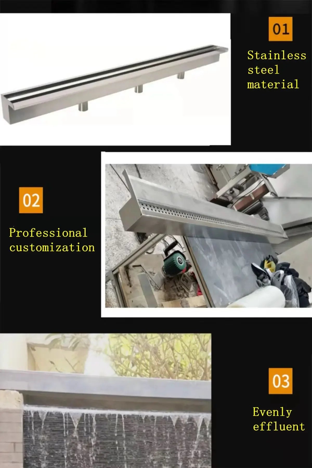 Stainless steel sink outlet, water curtain wall and flowing water landscape, waterfall fountain