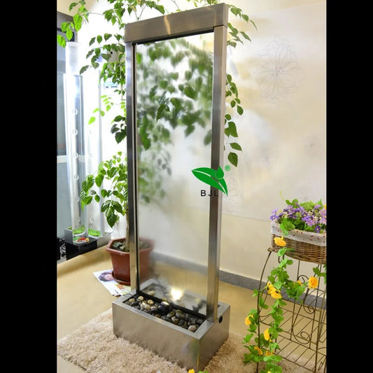 Custom. indoor artificial glass waterfall wall water feature hotel decoration