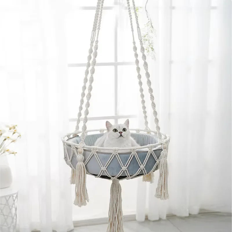 Pet Cat Hammock Cat Swing Hand Woven Cotton Rope Cats Hanging Basket Kitten Hanging String Den Indoor Pend Nest Pet Supplies