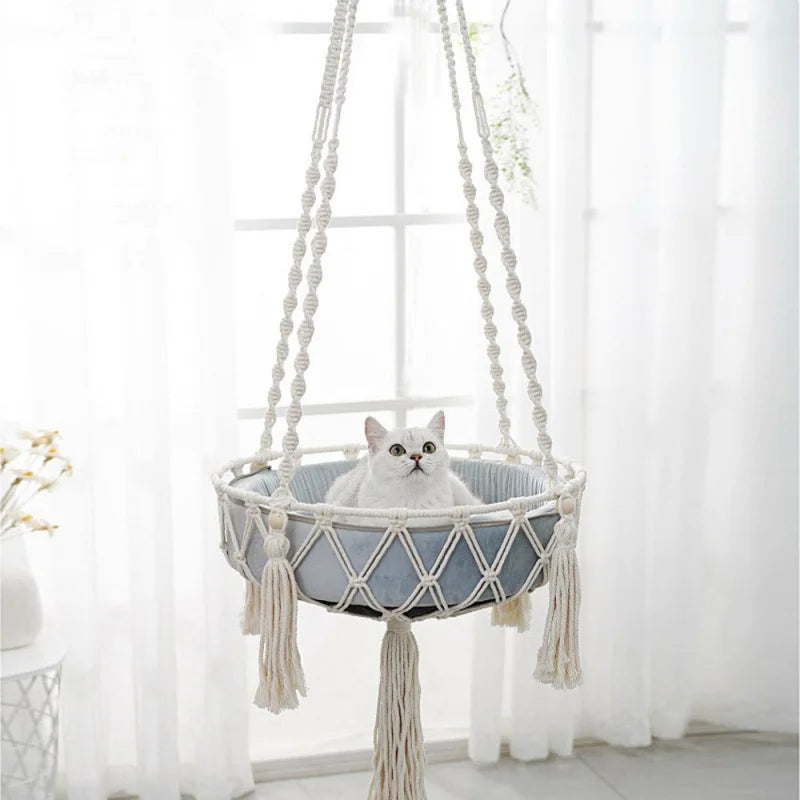 Pet Cat Hammock Cat Swing Hand Woven Cotton Rope Cats Hanging Basket Kitten Hanging String Den Indoor Pend Nest Pet Supplies