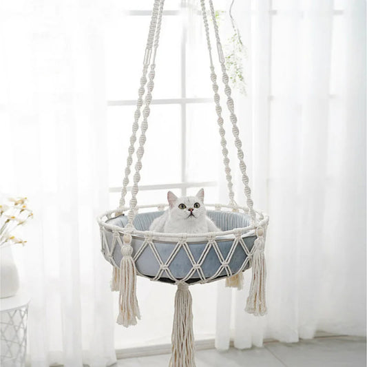 Pet Cat Hammock Cat Swing Hand Woven Cotton Rope Cats Hanging Basket Kitten Hanging String Den Indoor Pend Nest Pet Supplies