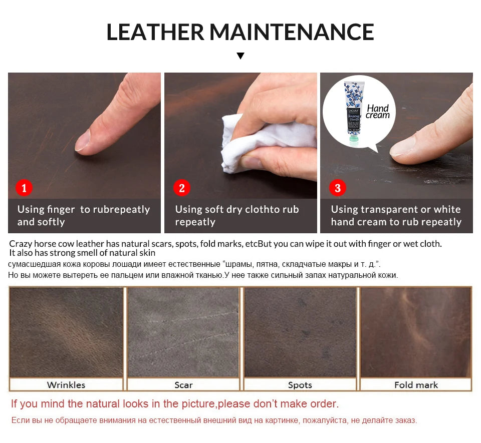 Vintage Crazy Horse Leather men cosmetic Case makeup bag travel toiletry hand-held make up wash bags Double Zipper man organizer