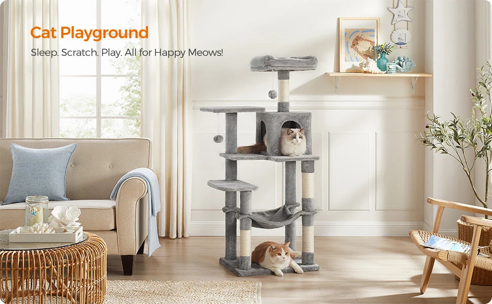 Feandrea Cat Tree, 56.3-Inch Cat Tower for Indoor Cats, Multi-Level Cat Condo with 4 Scratching Posts, 2 Perches, Hammock, Cave