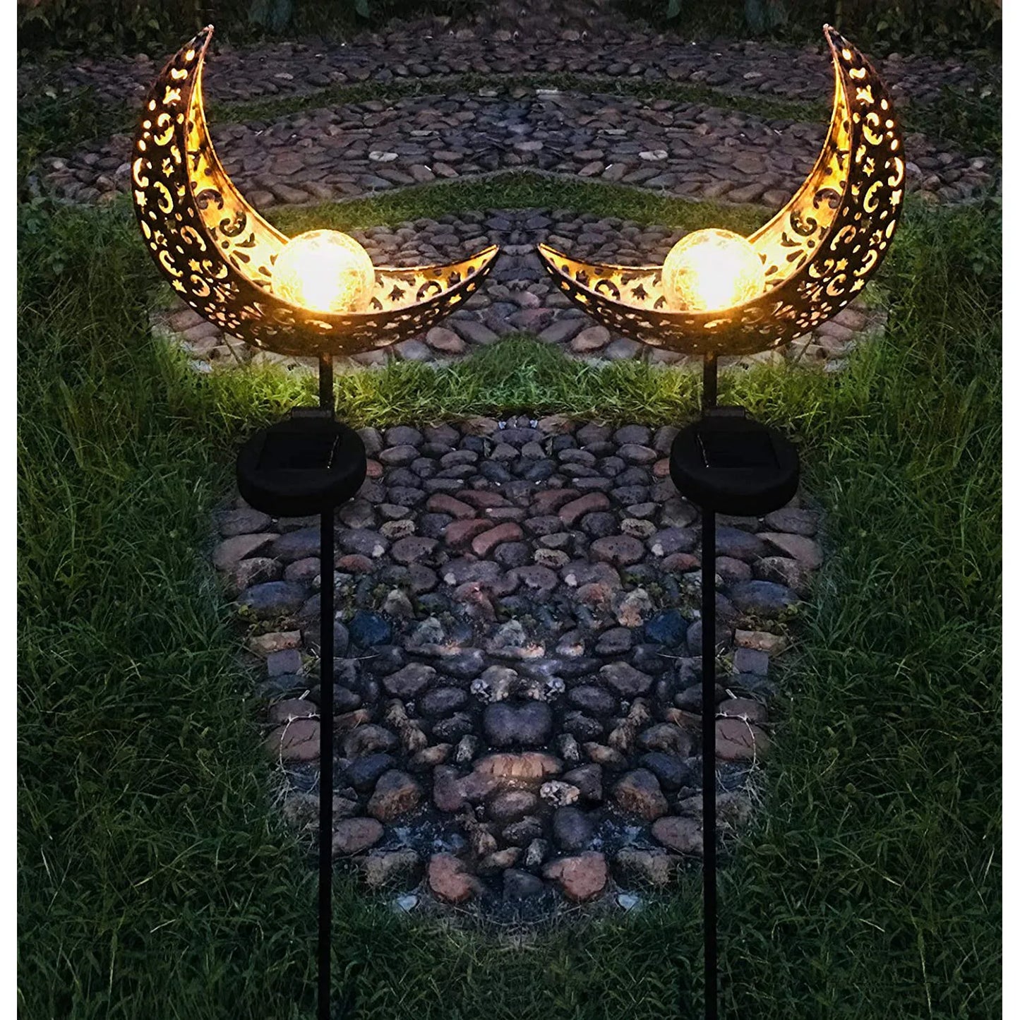 Solar Lawn Moon Sculpture Light Outdoor Courtyard Villa Landscape Plug in Light LED Moon Iron Decoration