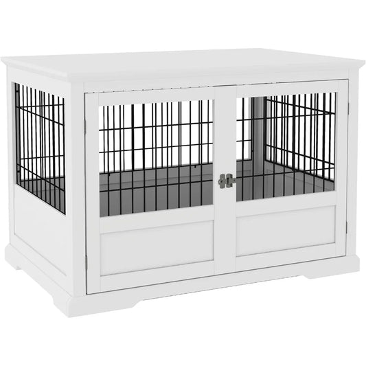 dog crate furniture, 43" dog kennel end table with 3 doors, removable tray, indoor dog cage for extra large medium small dogs,