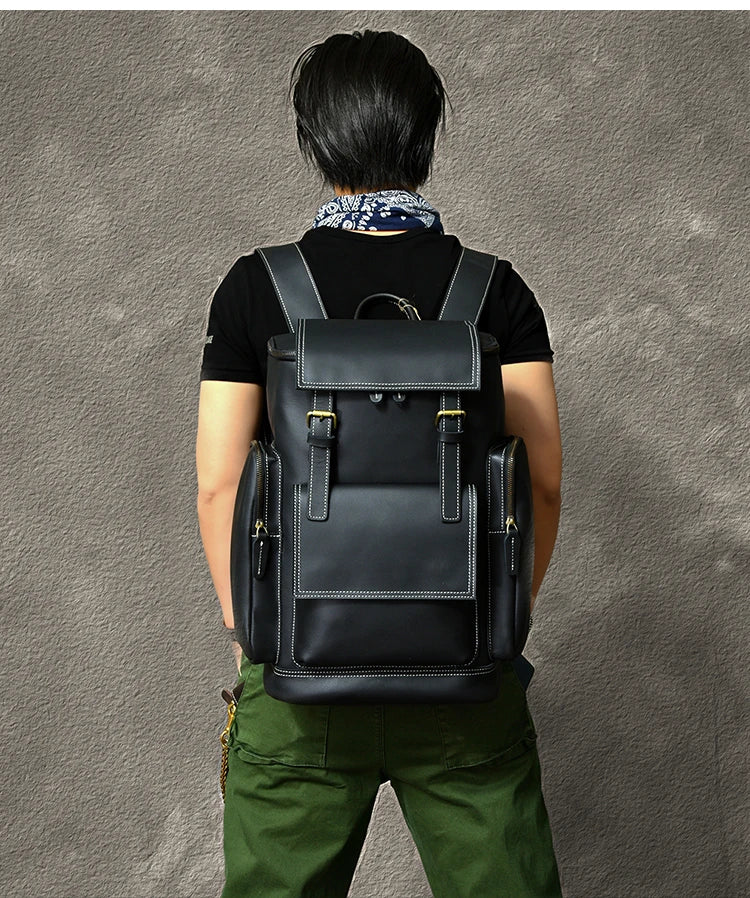 Retro Crazy Horse Leather Men's Backpack male computer bag Large Capacity 15.6 inch laptop bags genuine leather Travel Backpacks