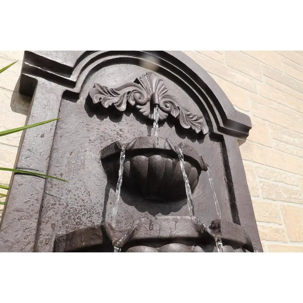Indoor Outdoor Resin Wall Fountain with Floral Design Thermal-Sensitive Pump Easy Installation Water Feature Decorative Accent
