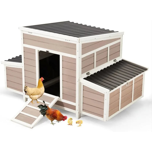 Chicken Coop, 56" Large Wooden Chicken Hutch With 6 Nesting Boxes, Outdoor Hen House Chicken Cage,Brown