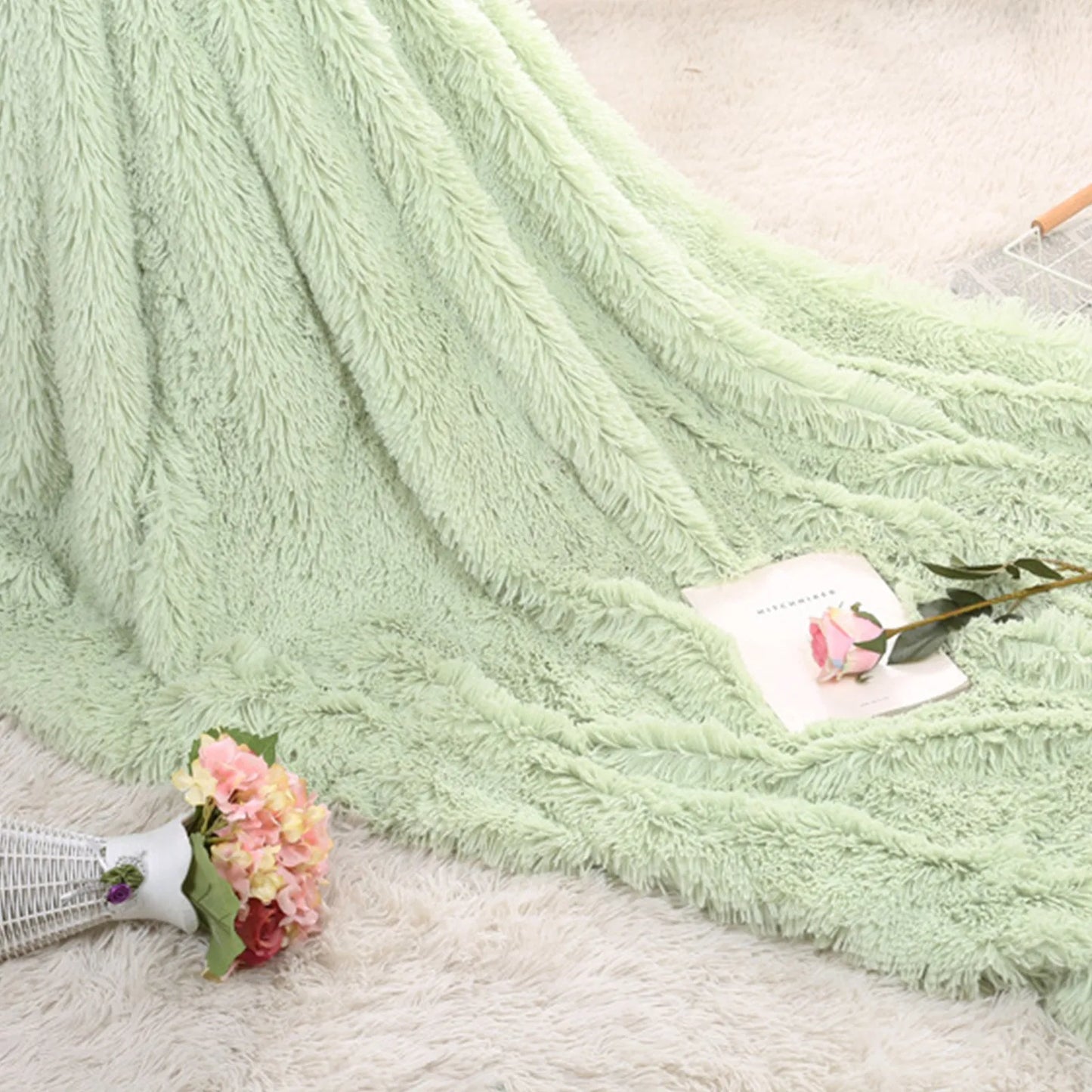 Large Flannel Throw Blanket Long Shaggy Plush Blanket For Couch Sofa Bed Winter Warm Soft Fluffy Faux Fur Bedspread Multi Colors