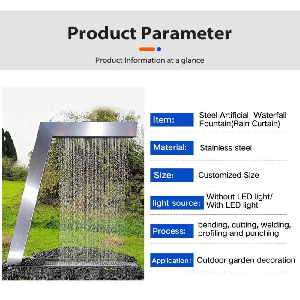 Water features of stainless steel outdoor fountain garden waterfall rain curtain wall
