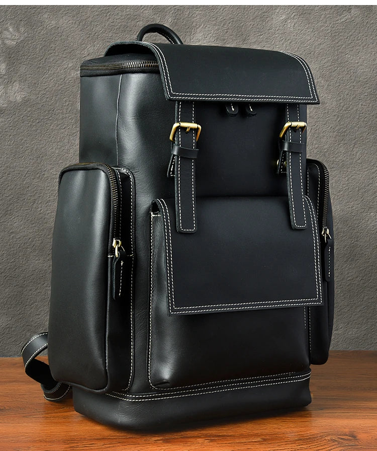 Retro Crazy Horse Leather Men's Backpack male computer bag Large Capacity 15.6 inch laptop bags genuine leather Travel Backpacks