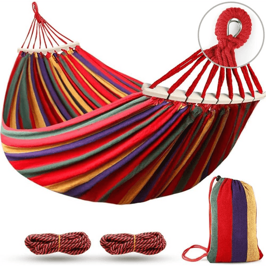 2-Person Anti-Flip Camping Hammock with Striped Design - Spacious Double Hammock with Quick-Setup Straps & Durable 100% Polyester Fabric for Couples, Friends - Perfect for Backyard, Beach, Hiking & Outdoor Adventures, Beach H