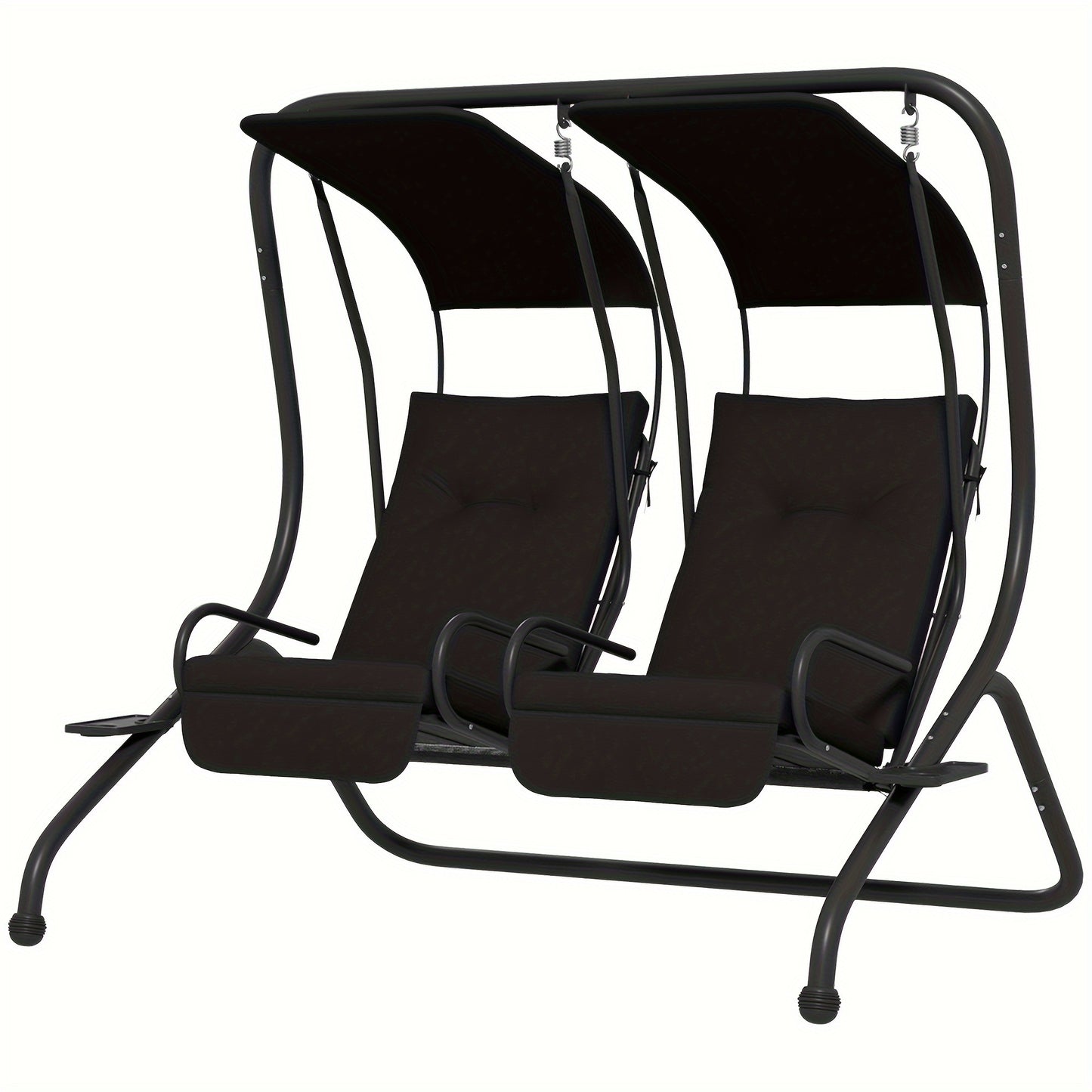 Outsunny Patio Swing Chair with 2 Separate Seats, Outdoor Swing with Removable Canopy And Cup Holders for Porch, Garden, Poolside, Backyard, Black, Patio Furniture, Garden Furniture, Poolside Lounging, Patio Seating, Stylish