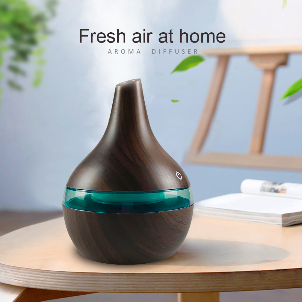 NEW 300ml Wood Grain Humidifier  USB Diffuser for Aromatherapy, Includes 2 Soothing Essential Oils